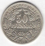 50 Pfennig 1877 G German Empire Silver Coin