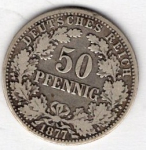 50 Pfennig 1877 H German Empire Silver Coin