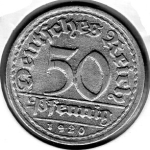 50 Pfennig 1920 D ​​Weimar Republic