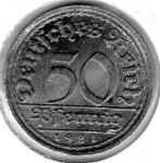 50 Pfennig 1921 E ​​Weimar Republic