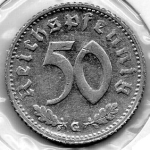 50 Reichspfennig 1939 G Drittes Reich mit Hakenkreuz