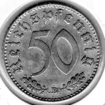 50 Reichspfennig 1942 B Third Reich with Swastika