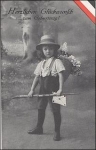Girls Patriotika WWI. Black-white-red birthday card used circa 1915