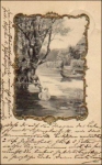Landscape with a swan, gold embossed card, artist card o 1901