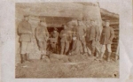 German soldiers in front of military dugout, WWI. Real photo * approx. 1915