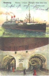 Ocean steamer drives over the Elbe tunnel in Hamburg gebr. 1922