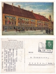 Augsburg Fuggerhaus artist card railway postmark Munich Stuttgart Zug 119 April 3, 1930