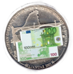 BRD Euro Einführung  mit 100 Euro Banknote Medaille 2002 Durchmesser 40 mm