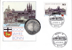 Federal Republic of Germany numismatic cover with 10 DM 1989 D 2000 Years of Bonn 1991