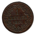 Baden 1 Kreuzer 1869 Frederick I. Minor coin