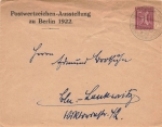 Berlin postage stamp exhibition private postal stationery envelope special stamp October 15, 1922