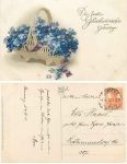 Blumenkorb mit Vergissmeinnicht Geburtstagskarte M&B 2285 o 4.8.1918