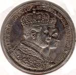 Brandenburg-Prussia 1861 Coronation Thaler King Wilhelm and Queen Augusta  Catalog number: Jäger 87  Material: Silver Weight: 18.52 g Fineness: 900‰ (fine weight 16.67 g) Diameter: 33.00 mm