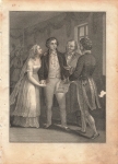 Bridal couple original steel engraving around 1870