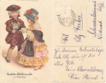 Girl reading a book and boy with walking stick AR 8697-3 Birthday card o September 1, 1931