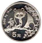 China 5 Yuan 1993 Panda, 1/2 Unze Feinsilber 