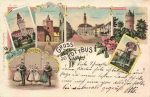 Cottbus Mehrbildlitho mit Trachten o 1900