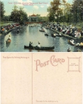 Michigan Detroit Belle Isle Canal showing Canoes and Band Stand *ca.1910