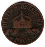 German East Africa 1 Heller 1906 J