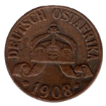 German East Africa 1 Heller 1908 J