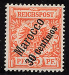 German Post in Morocco, Michel No. 5, unused with hinge remnant, Crown and Eagle design.
