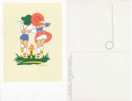 Die bayrischen Holzpuppen "Du und Ich" Künstlerkarte Ingeborg Fiegert Karte7 um 1940
