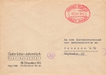 Dresden Neustadt 23 oval red fee paid stamp on local letter o December 19, 1945 from Jehmlich Orgelbauanstalt
