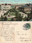Dresden Neustadt Albertplatz with Schuetzen barracks and Schauspielhaus Railway postmark Dresden-Meissen train 1631 or 1910