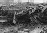 Dresden Prager Strasse construction site round cinema and high-rise building with excavator large photo around 1970