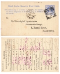 East India Service Post Carad Quarter Anna stationary o Hazariba 3.10.1890 to Calcutta