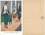 Angels pull husband with bouquet artist card Linkeburg * ca.1920