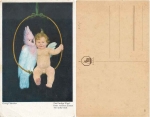 Angel with parrot on a swing Art card Georg Flatscher * around 1920