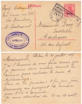 Stage area West postal stationery 10 cents tested by the military monitoring center o Andernne 4.8.1917
