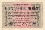 Fünfzig Million Mark Reichsbanknote 1. September 1923 RO108e DEU-122d WZ:  Sterne mit einem S Rosenberg 108e DEU 122d