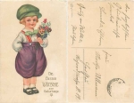 Birthday child with flowers Erika5889 artist card o ca. 1920