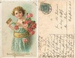 Birthday girl with flowers and letter Gold-edged card o 11/12/1912