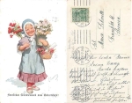 Child with flower pots Birthday artist card K. Feiertag o 20.7.1912