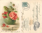 Geraniums in a pot artist card o 1.6.1905