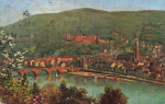 Heidelberg mit Neckarbrücke Künstlerkarte Heinrich Hoffmann o 1920