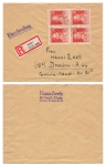 Heinrich von Stephan Michel 963 vierer Block auf R-Brief o Neuss1 16.5.1947 nach Dresden