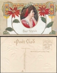 Art Nouveau gold embossing card woman with flowers * around 1910