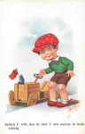 Junge mit Tretauto Künstlerkarte Bob King gebr. 1938