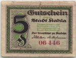 Kahla emergency money note, 1921,