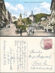 Karlsbad market fountain with city tower o 25.7.1937