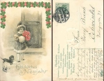 Kind mit Dackel Prägekarte o 31.12.1909