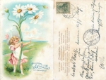 Girl with daisies Art Nouveau embossed card o ca. 1900