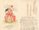 child with mask and letter birthday card gebr. 1929
