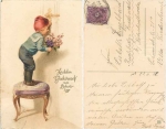 Boy looks through the keyhole Birthday card o 24.6.1922