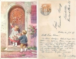 Children with a bouquet Artist card Karl Holiday Birthday card o 7.6.1917