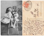 Kissing children railway postmark Klingenthal Zwotenthal train 1909 June 7, 1918